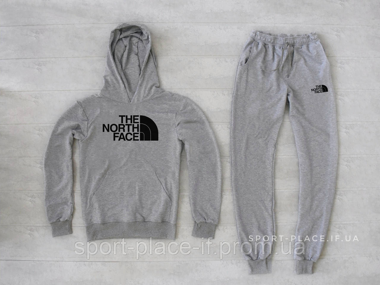 Чоловічий спортивний костюм The North Face (Норс Фейс) світло сірий , толстовка велика емблема худі кенгуру