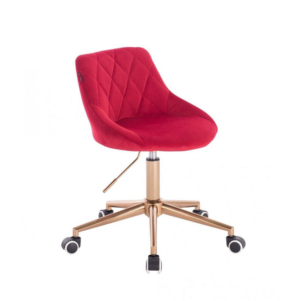 Перукарське крісло на пневматиці Hrove Form HR1054K червоний велюр хрестовина золото, фото 1