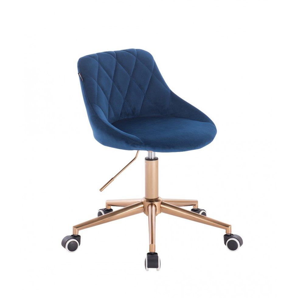 Перукарське крісло на пневматиці Hrove Form HR1054K Синій велюр хрестовина золото, фото 1