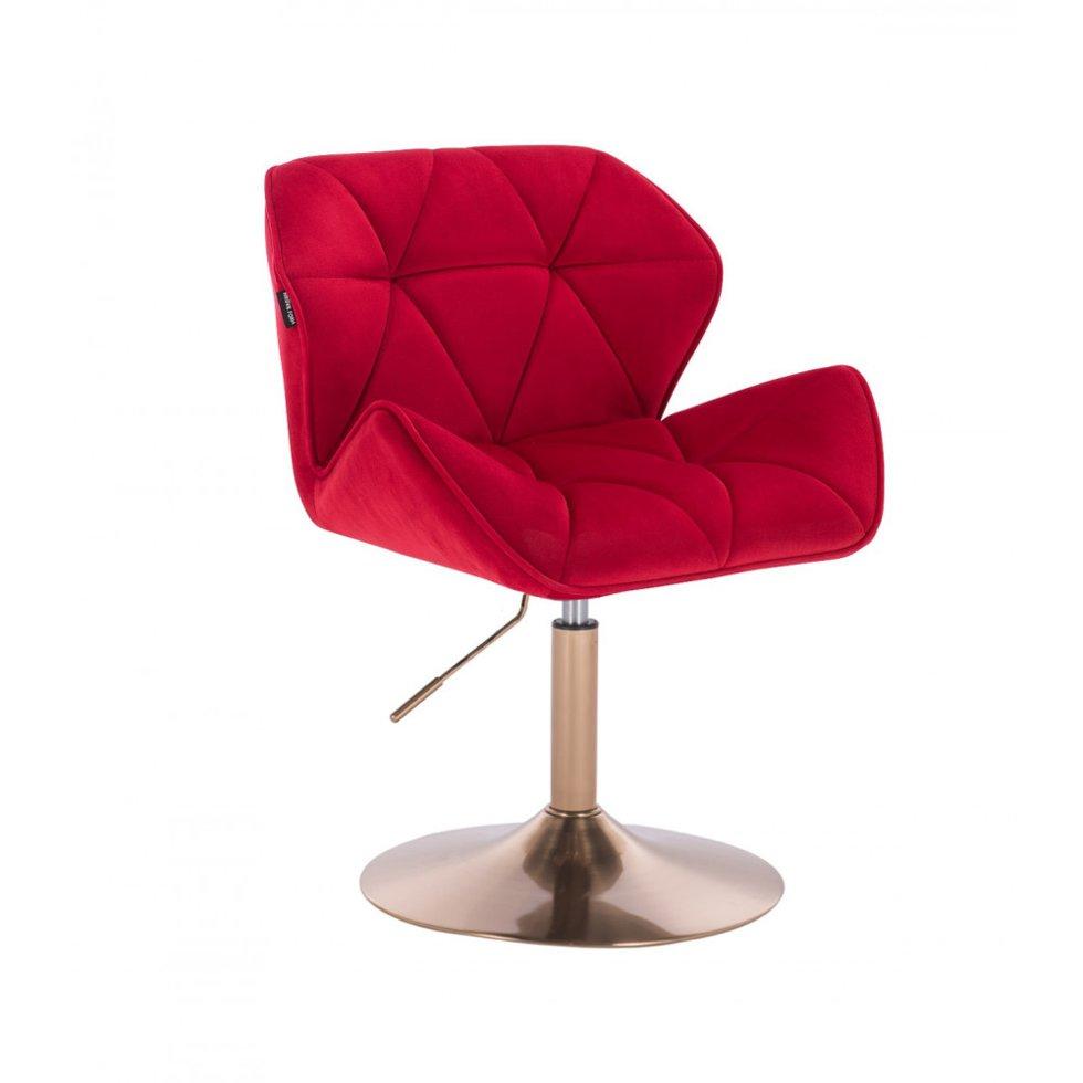 Перукарське крісло на пневматиці Hrove Form HR111N червоний велюр основа золото, фото 1