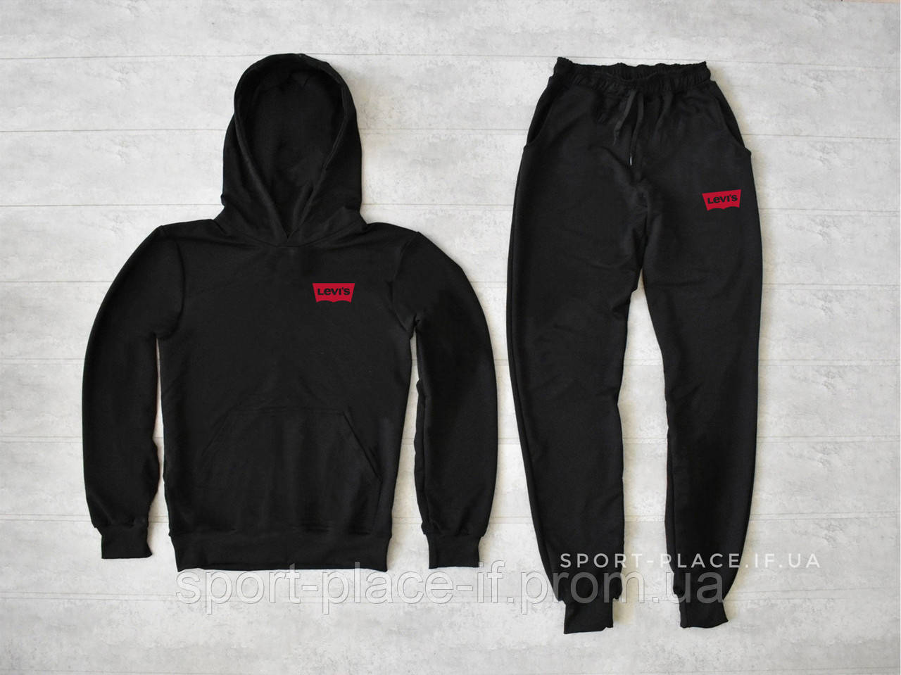 Чоловічий спортивний костюм Levis (Левіс) чорний , толстовка маленька емблема, штани худі кенгуру