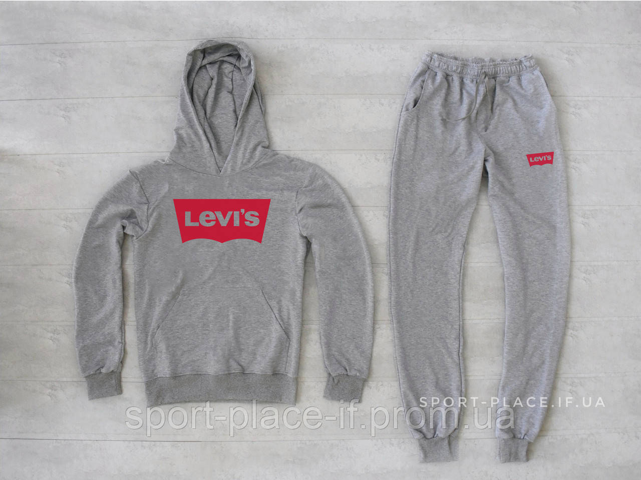 Чоловічий спортивний костюм Levis (Левіс) світло сірий, толстовка велика емблема, штани худі кенгуру
