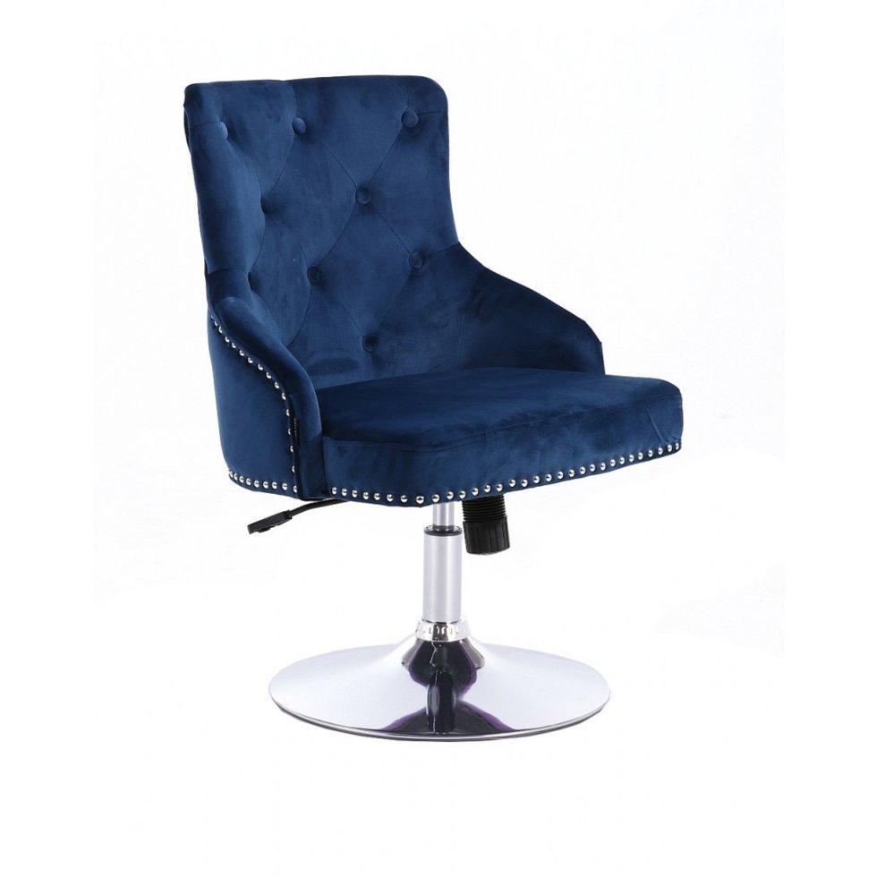 Перукарське крісло на пневматиці Hrove Form HR654N Синій велюр з гудзиками