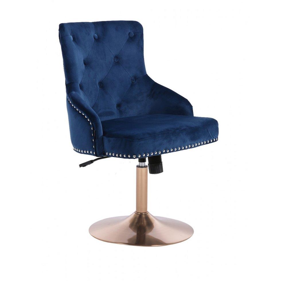 Перукарське крісло на пневматиці Hrove Form HR654N Синій велюр з гудзиками основа золото