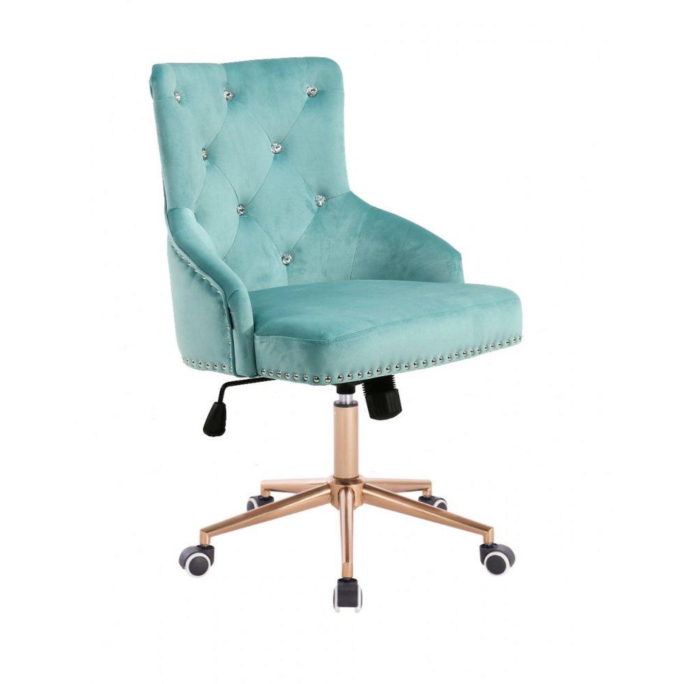 Перукарське крісло на пневматиці Hrove Form HR654K бірюзовий велюр зі стразами колеса золото