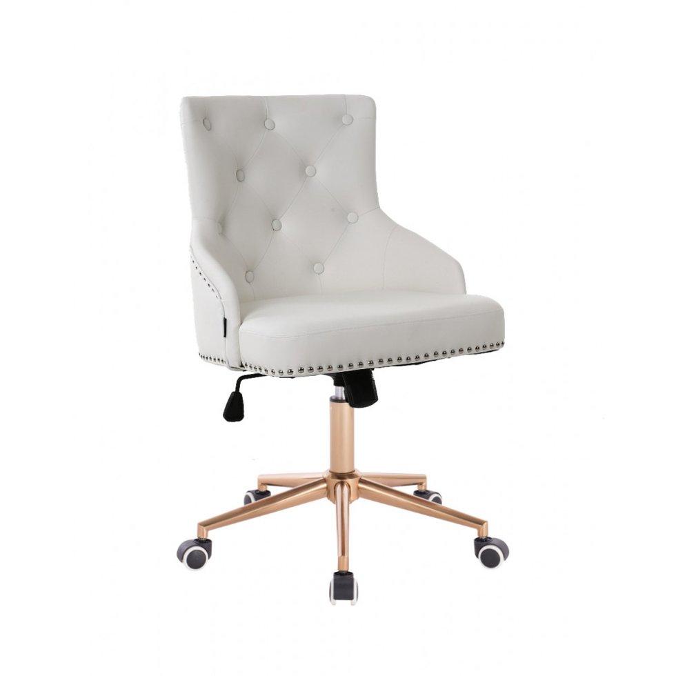 Перукарське крісло на пневматиці Hrove Form HR654K білий кожзам з гудзиками колеса золото