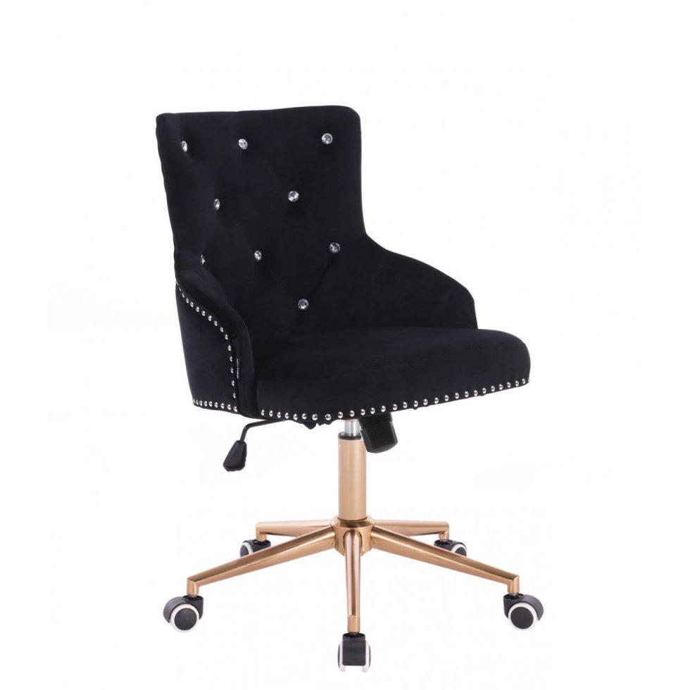 Перукарське крісло на пневматиці Hrove Form HR654K чорний велюр зі стразами колеса золото