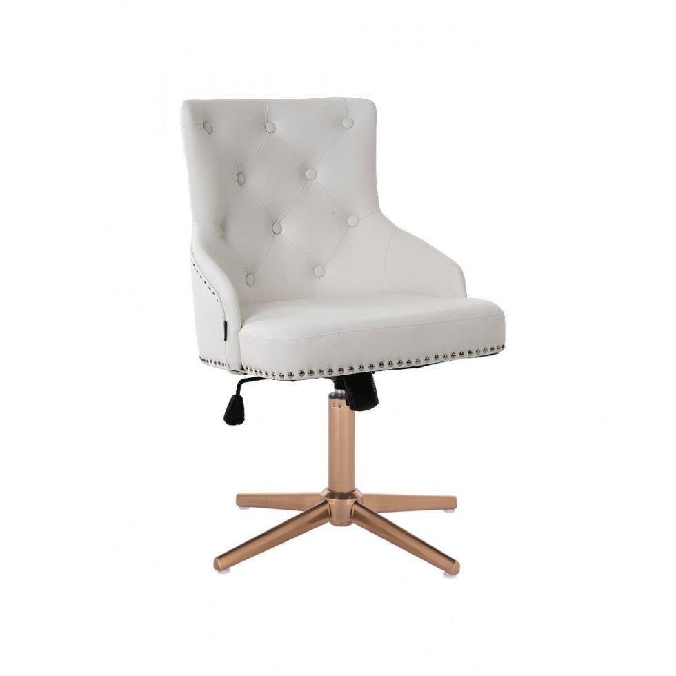 Перукарське крісло на пневматиці Hrove Form HR654С білий кожзам з гудзиками хрестовина золото