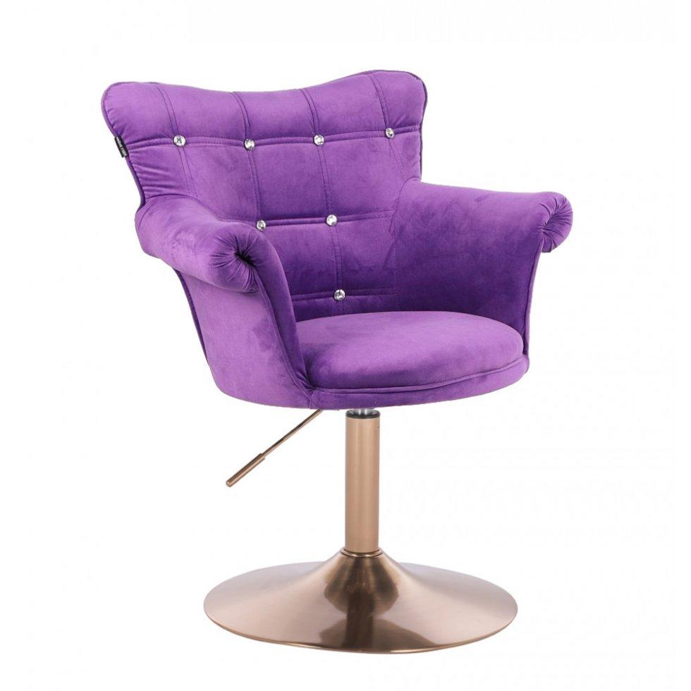 Перукарське крісло на пневматиці Hrove Form HR804C фиолетовий велюр золота основа