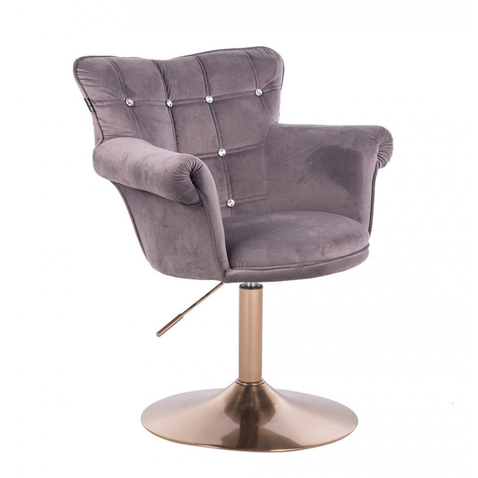 Перукарське крісло на пневматиці Hrove Form HR804C графітовий велюр золота основа