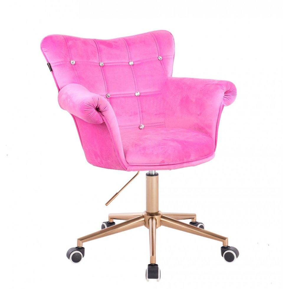 Перукарське крісло на пневматиці Hrove Form HR804CK рожевий велюр колеса золото
