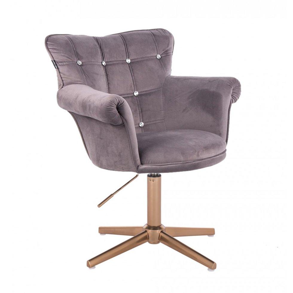 Перукарське крісло на пневматиці Hrove Form HR804CC графітовий велюр хрестовина золото