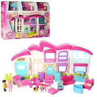Детский пластиковый домик для куклы "My Sweet home" два этажа с мебелью, 30x28x15 см., розовый
