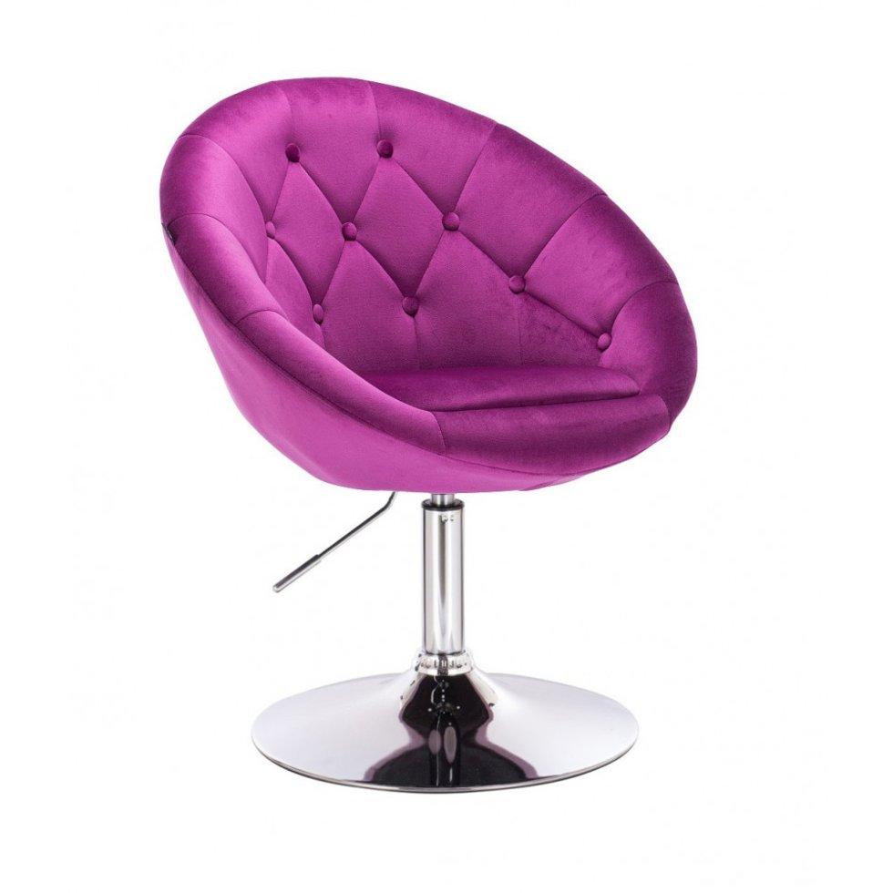 Перукарське крісло на пневматиці Hrove Form HR8516N фуксія велюр з гудзиками основа хром