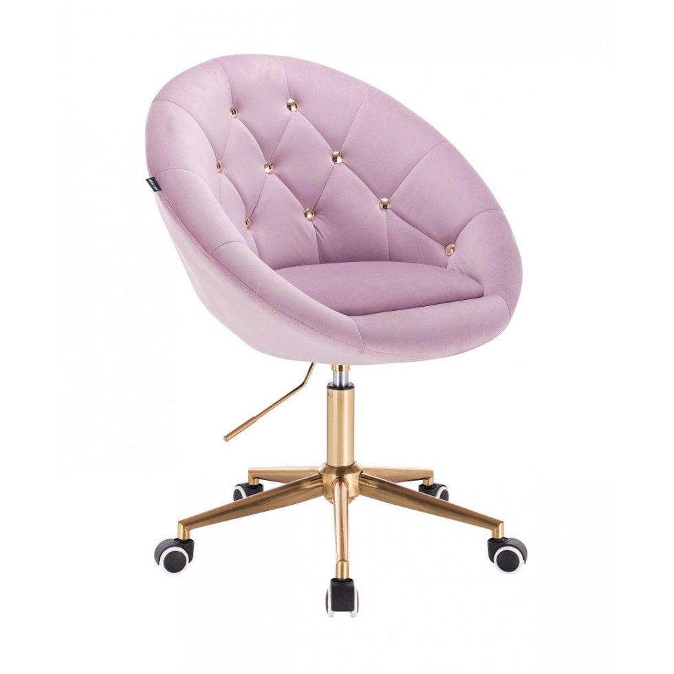 Перукарське крісло на пневматиці Hrove Form HR8516K верес велюр із золотими гудзиками основа золото