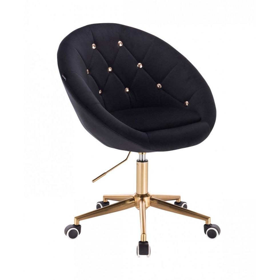 Перукарське крісло на пневматиці Hrove Form HR8516K чорний велюр із золотими гудзиками основа золото, фото 1