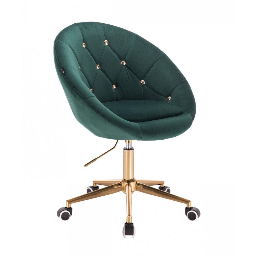 Перукарське крісло на пневматиці Hrove Form HR8516K зелений велюр із золотими гудзиками основа золото, фото 1