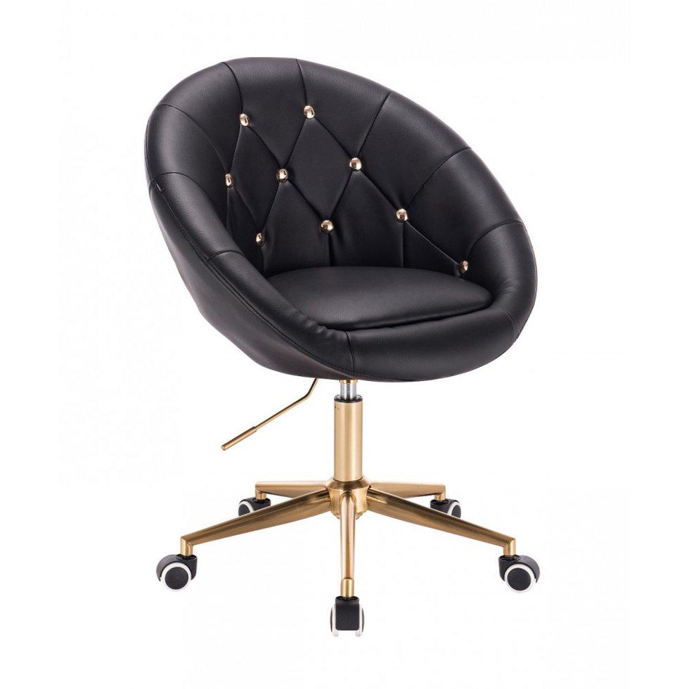 Перукарське крісло на пневматиці Hrove Form HR8516K чорний кожзам c золотими гудзиками основа золото