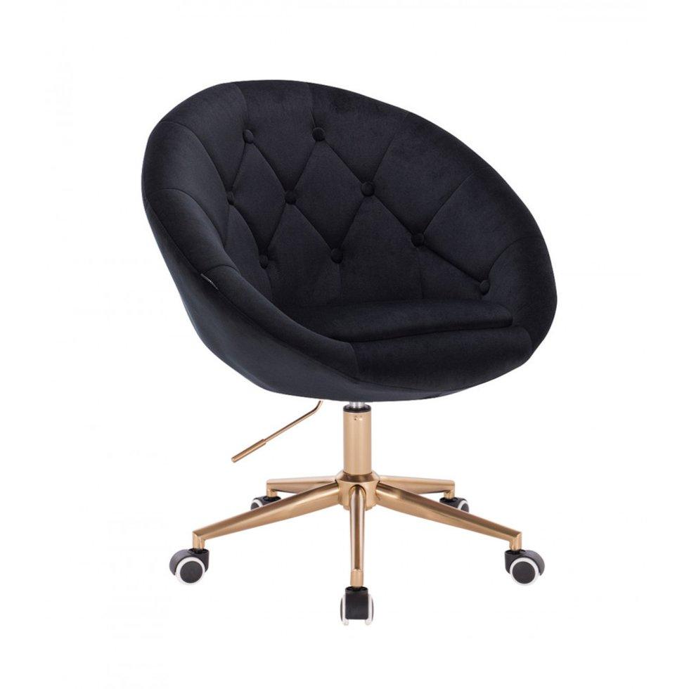 Перукарське крісло на пневматиці Hrove Form HR8516K чорний велюр з гудзиками основа золото, фото 1