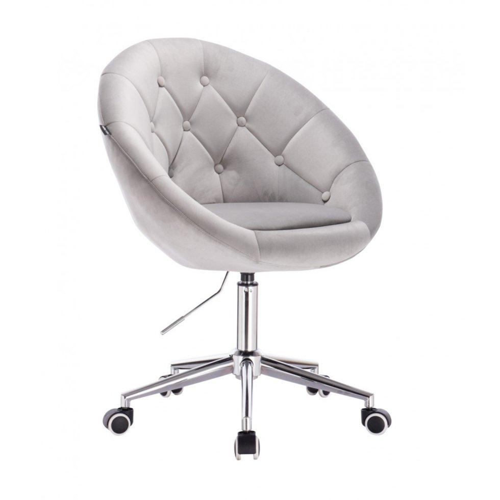 Перукарське крісло на пневматиці Hrove Form HR8516K Сталевий велюр з гудзиками основа хром, фото 1