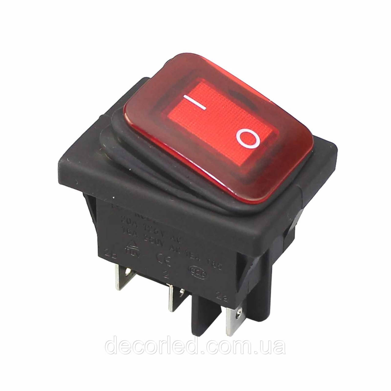 Перемикач KCD2-2-201NW вологозахисний ip65 + підсвітка 220 V червоний 81137 Китай, фото 1