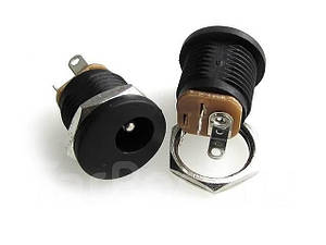 Роз'єм 2,1 мм*5,5 врізний з гайкою (ПЛАСТІК) Чорний 81148