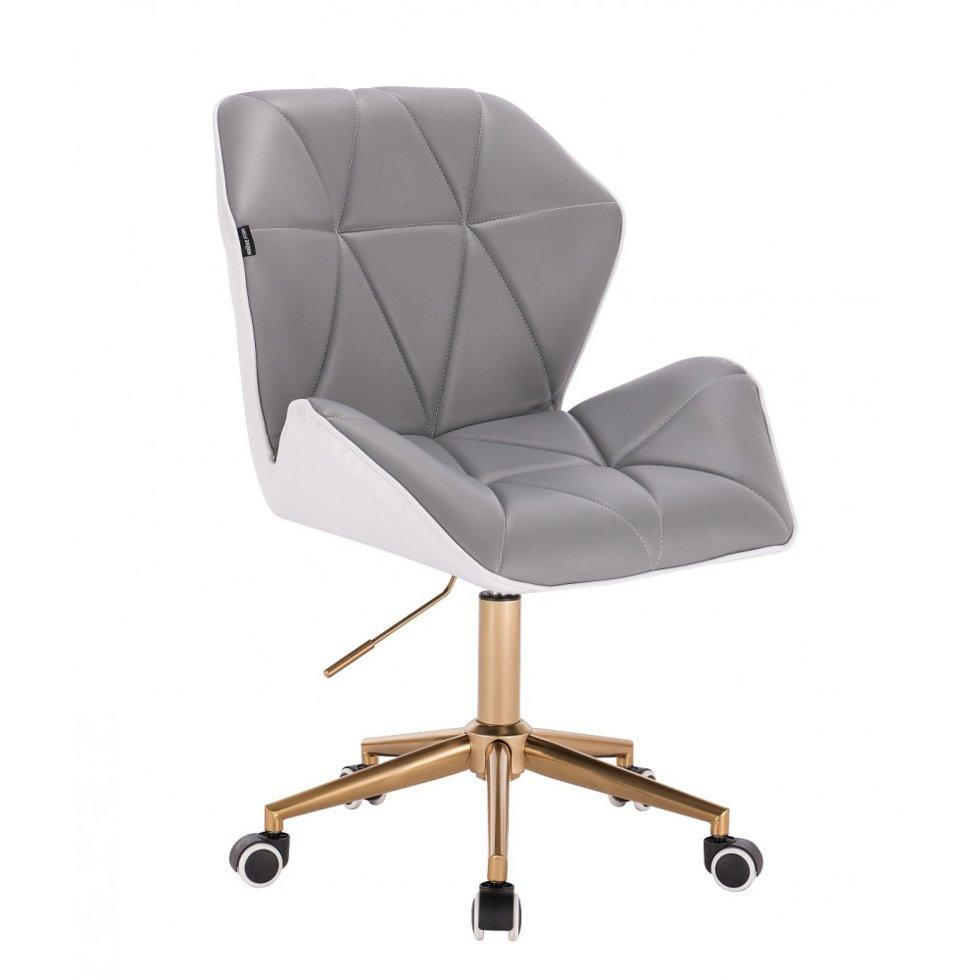 Перукарське крісло на пневматиці Hrove Form HR212K Сіро-білий кожзам колеса золото