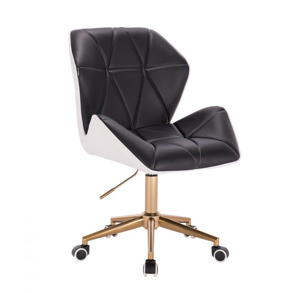 Перукарське крісло на пневматиці Hrove Form HR212 чорно-біла кожзам колеса золото