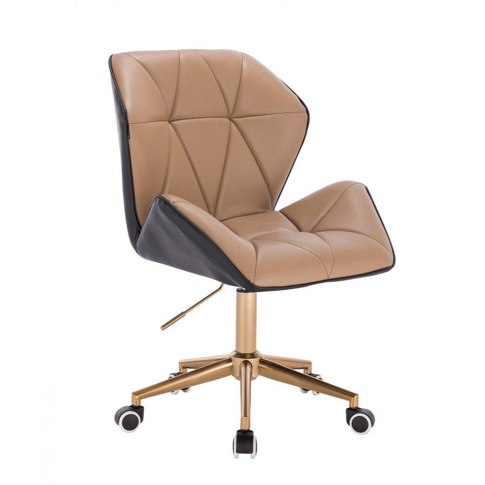 Перукарське крісло на пневматиці Hrove Form HR212 карамельно-чорний кожзам колеса золото