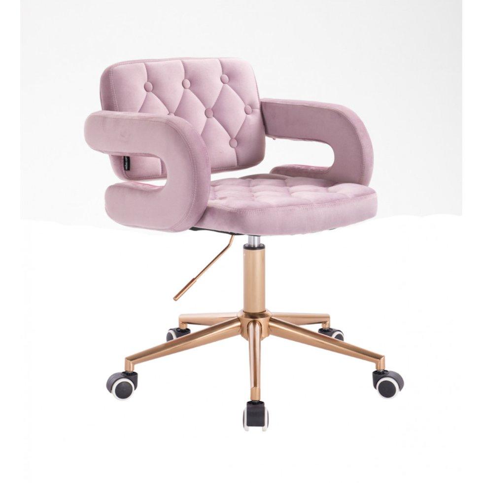 Перукарське крісло на пневматиці HR8403K рожевий велюр основа золото
