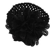 Чорна дитяча пов'язка на голову - окружність 30-46см, квітка 9см