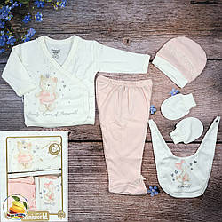 Набір 5 предметів на виписку для дівчинки "Ніжно рожевий колір" Розмір: 0 - 3 місяці (20036-2)