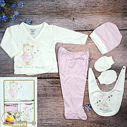 Набір 5 предметів на виписку для дівчинки "Рожевий колір" Розмір: 0 - 3 місяці (20036-3)
