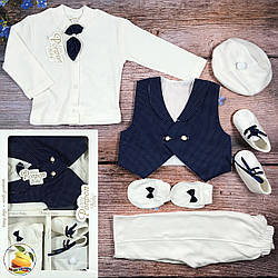 Хрестильний набір для хлопчика з темно синій жилеткою Розмір: 0-3 місяці (20039-2)