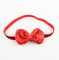 Дитяча червона пов'язка з паєтками - бант 9*5 см, окружність 38-50см