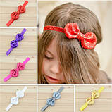 Дитяча синя пов'язка з паєтками - бант 9*5 см, окружність 38-50см, фото 2