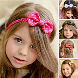 Дитяча синя пов'язка з паєтками - бант 9*5 см, окружність 38-50см, фото 3