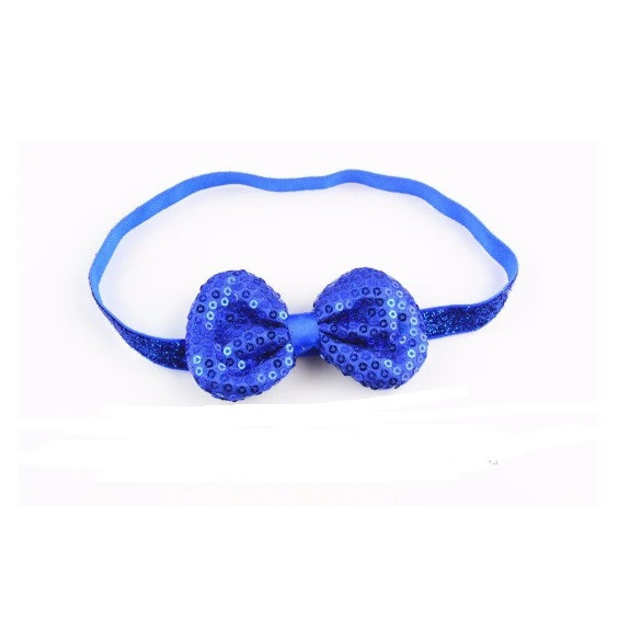 Дитяча синя пов'язка з паєтками - бант 9*5 см, окружність 38-50см, фото 1
