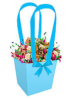 Флористическая сумка 13 см голубая с ручками из атласной ленты