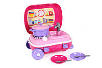 Детский игрушечный набор Технок "Кухня с набором посуды" в чемоданчике, розовый