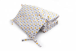Бампер у дитяче ліжко Twins Premium стьобаний Горохи 60х40 см., сіро-жовтий