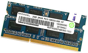 Оперативна пам'ять для ноутбука Ramaxel SODIMM DDR3 2Gb 1333MHz 10600s 2R8 CL9 (RMT3020EF48E8W-1333) Б/В