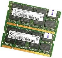 Пара оперативної пам'яті для ноутбука Qimonda DDR2 4Gb (2Gb+2Gb) 800MHz 6400s CL6 (HYS64T256020EDL-2.5C2) Б/В