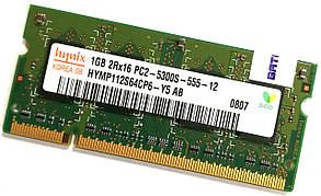 Оперативная память для ноутбука Hynix SODIMM DDR2 1Gb 667MHz 5300s 1R8 CL5 (HYMP112S64CP6-Y5 AB) Б/У