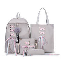 Рюкзак жіночий повсякденний молодіжний, сумка на плече, клатч і пенал, набір 4в1, сірий ( код: IBR111S )