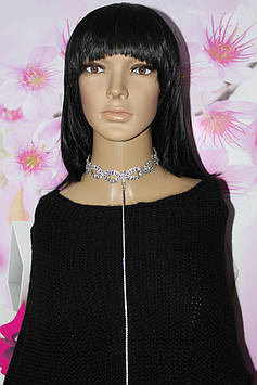 Елегантне кольє сріблясте з камінням з подовженою ланцюжком