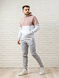 Чоловіча толстовка з кишенями кенгуру і капюшоном, стильна кольорова штани на флісі утеплена, фото 3