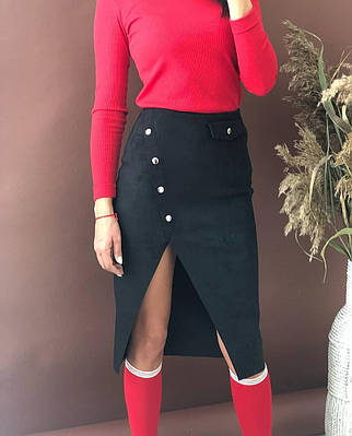 Стильна спідниця із замші на дайвінгу з імітацією заходу