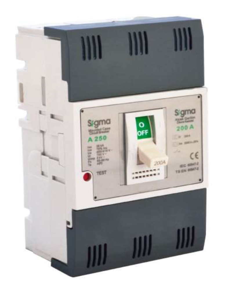Автоматичний вимикач трьохполюсний в литому корпусі, 250 ампер, струм К. З. 36 кА, тип 3A250