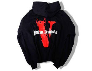 Толстовка чорна Palm Angels x Vlone Red • худі Палм Анжелс XS